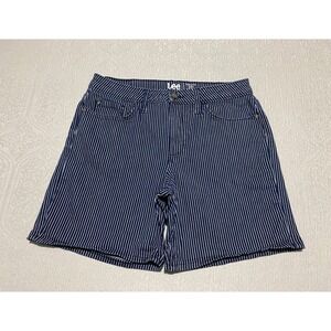 Lee Mid Rise Railroad Stripe‎ Dark Wash Women's Shorts Size 30 Blue